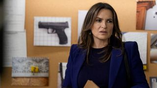 Mariska Hargitay as Olivia Benson in the squad room in Law & Order: SVU season 26