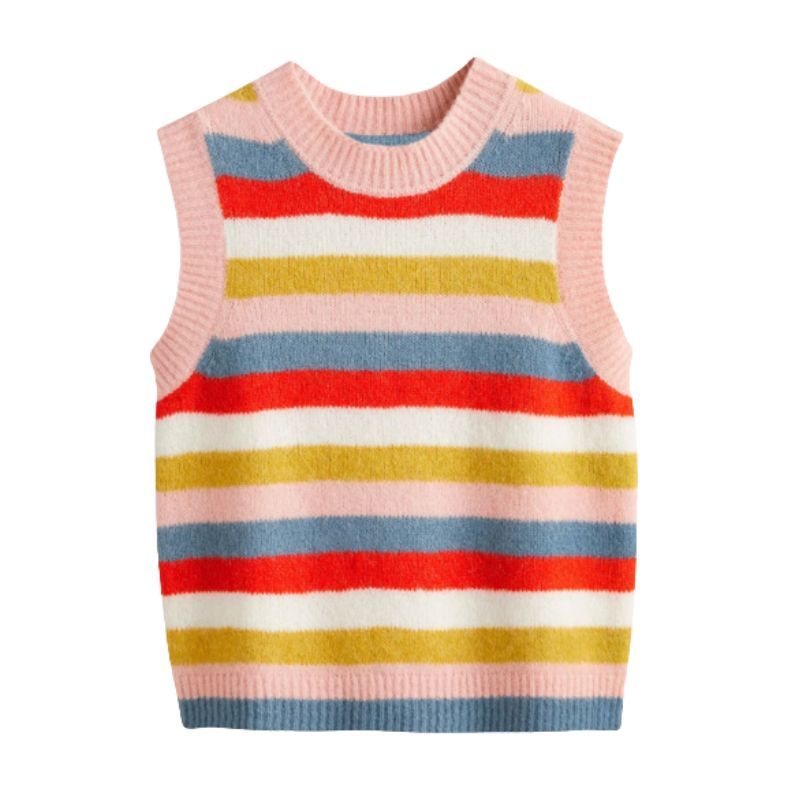Boden Fluffy Tank Top Yellow and Blue Knit Rainbow