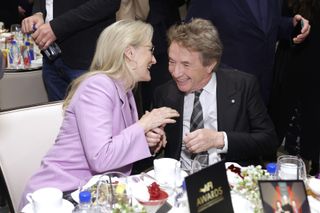 Meryl Streep and Martin Short with FIJI Water at The AFI Awards Luncheon 2023 at Four Seasons Hotel Los Angeles at Beverly Hills on January 12, 2024 in Los Angeles, California.