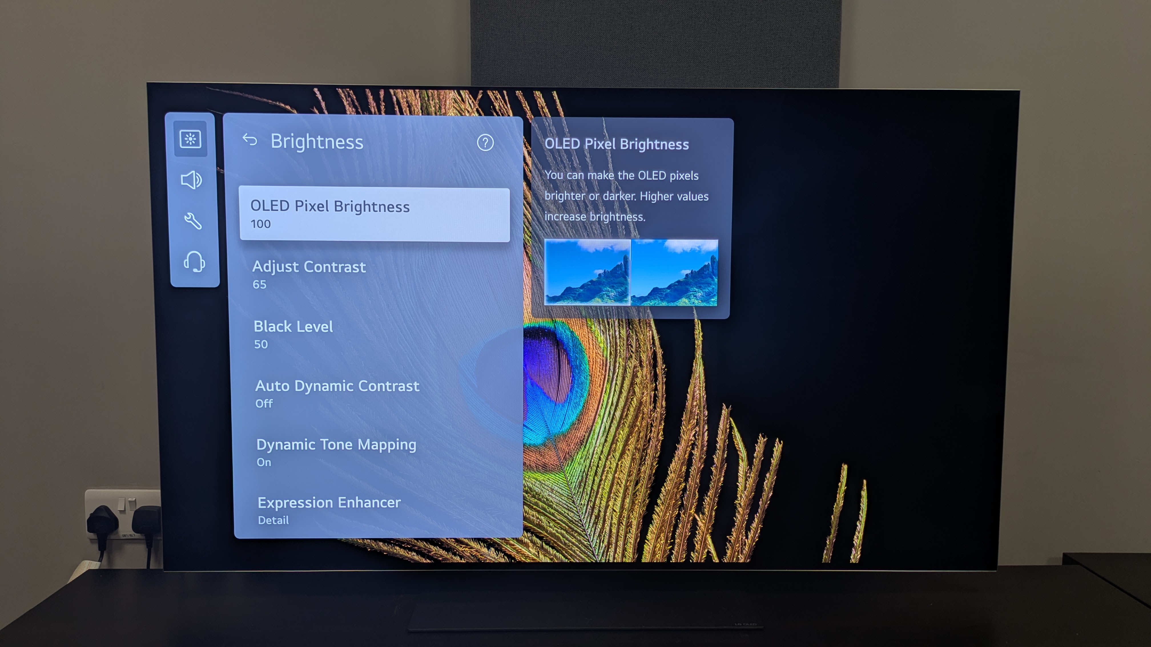 LG G5 with brightness settings menu on screen