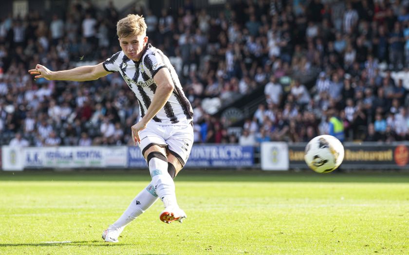 PAISLEY, SCOTLAND - AUGUST 16: St Mirren's Evan Mooney scores during the penalty shootout during a Premier Sports Cup Second Round match between St Mirren and Heart of Midlothian at the SMiSA Stadium, on August 16, 2025, in Paisley, Scotland. (Photo by Craig Williamson/SNS Group via Getty Images)