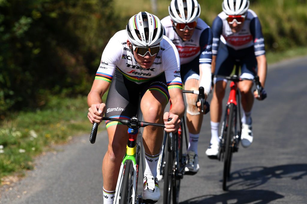 CANTAL FRANCE SEPTEMBER 11 Mads Pedersen of Denmark and Team Trek Segafredo during the 107th Tour de France 2020 Stage 13 a 1915km stage from ChtelGuyon to Pas de PeyrolLe Puy Mary Cantal 1589m TDF2020 LeTour on September 11 2020 in Cantal France Photo by Tim de WaeleGetty Images