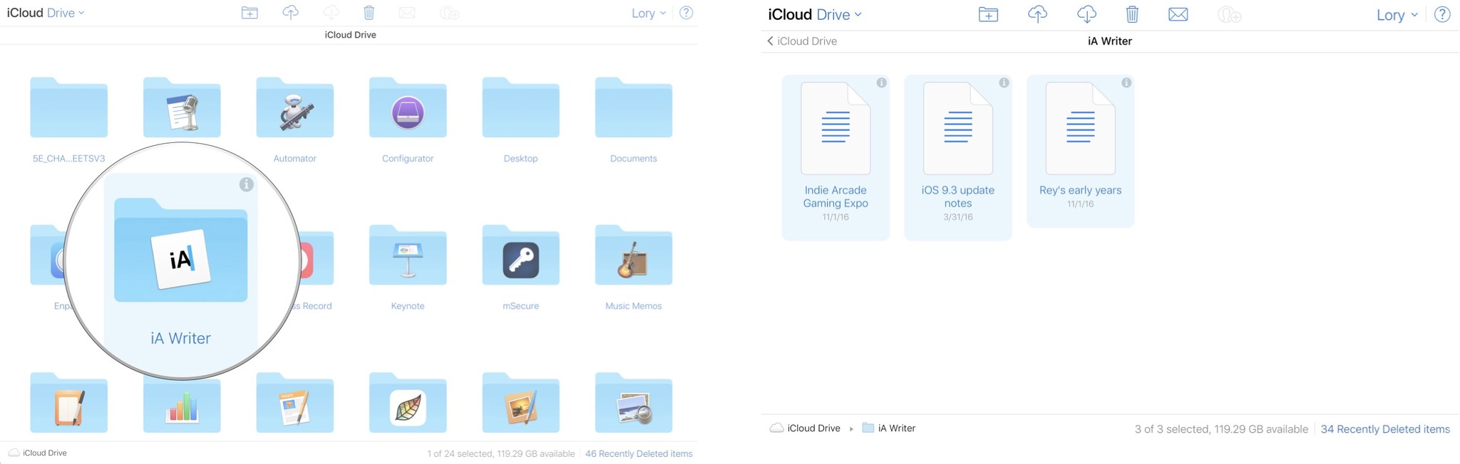 Click on an application, then select the files
