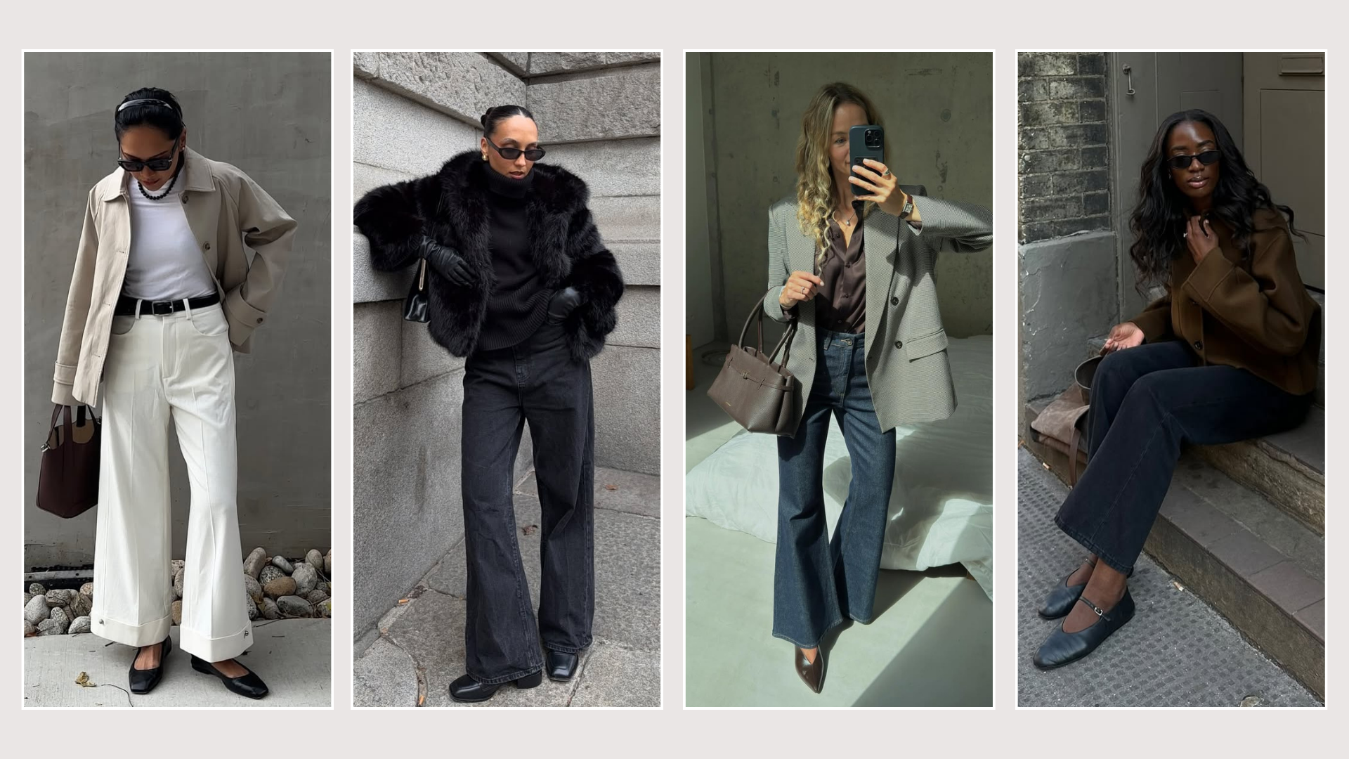 Four different ways to wear flare jeans with different shoes