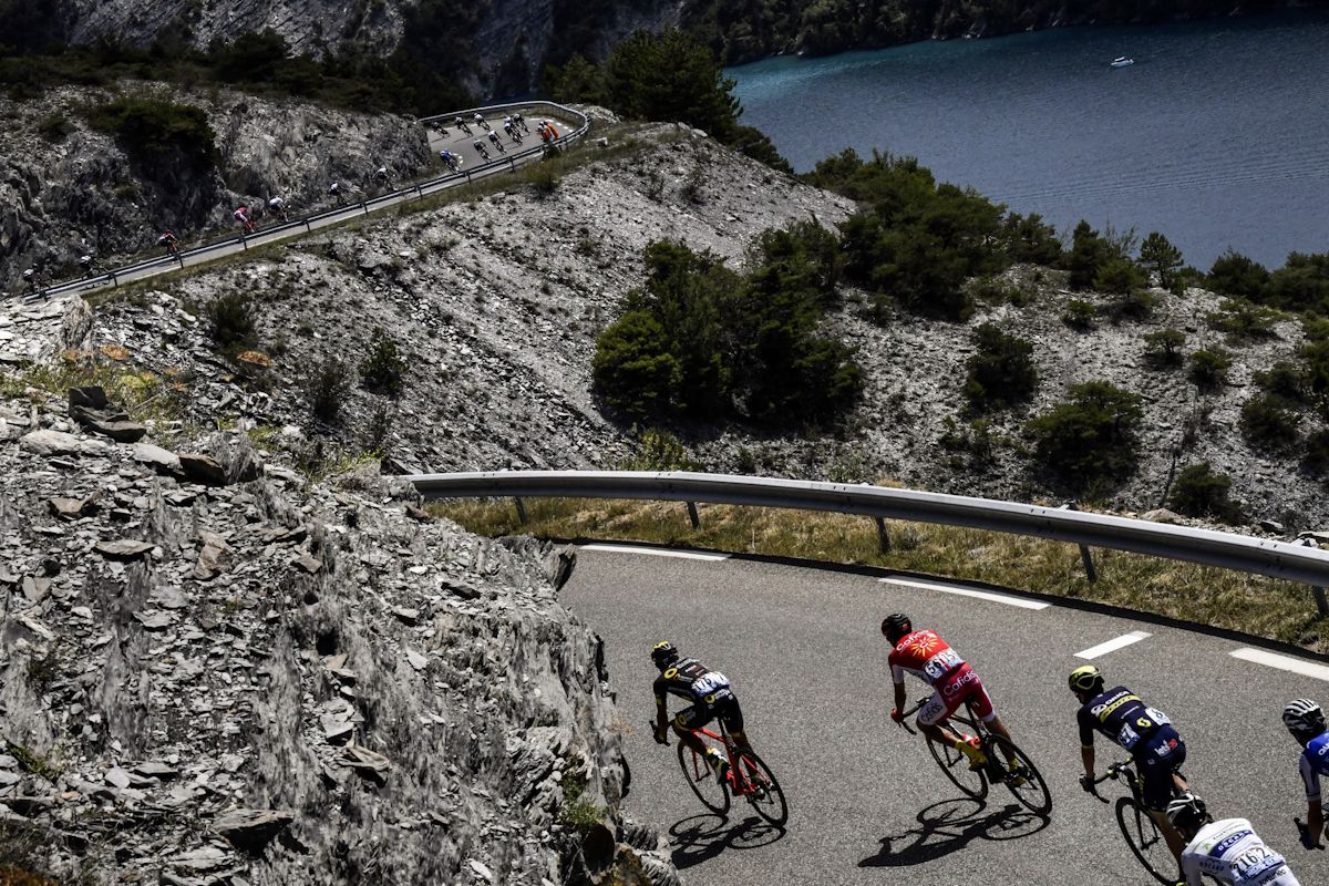 Riders negotiate a descent during stage 18 at the Tour de France