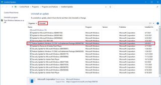 Uninstall Windows 10 version 21H1 enablement package