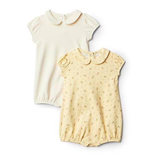 Amazon Essentials X Sofia Grainge Baby Girls' Short Sleeve Peter Pan Collar Romper, Pack of 2, Ditsy Flowers/ivory, 24 Months