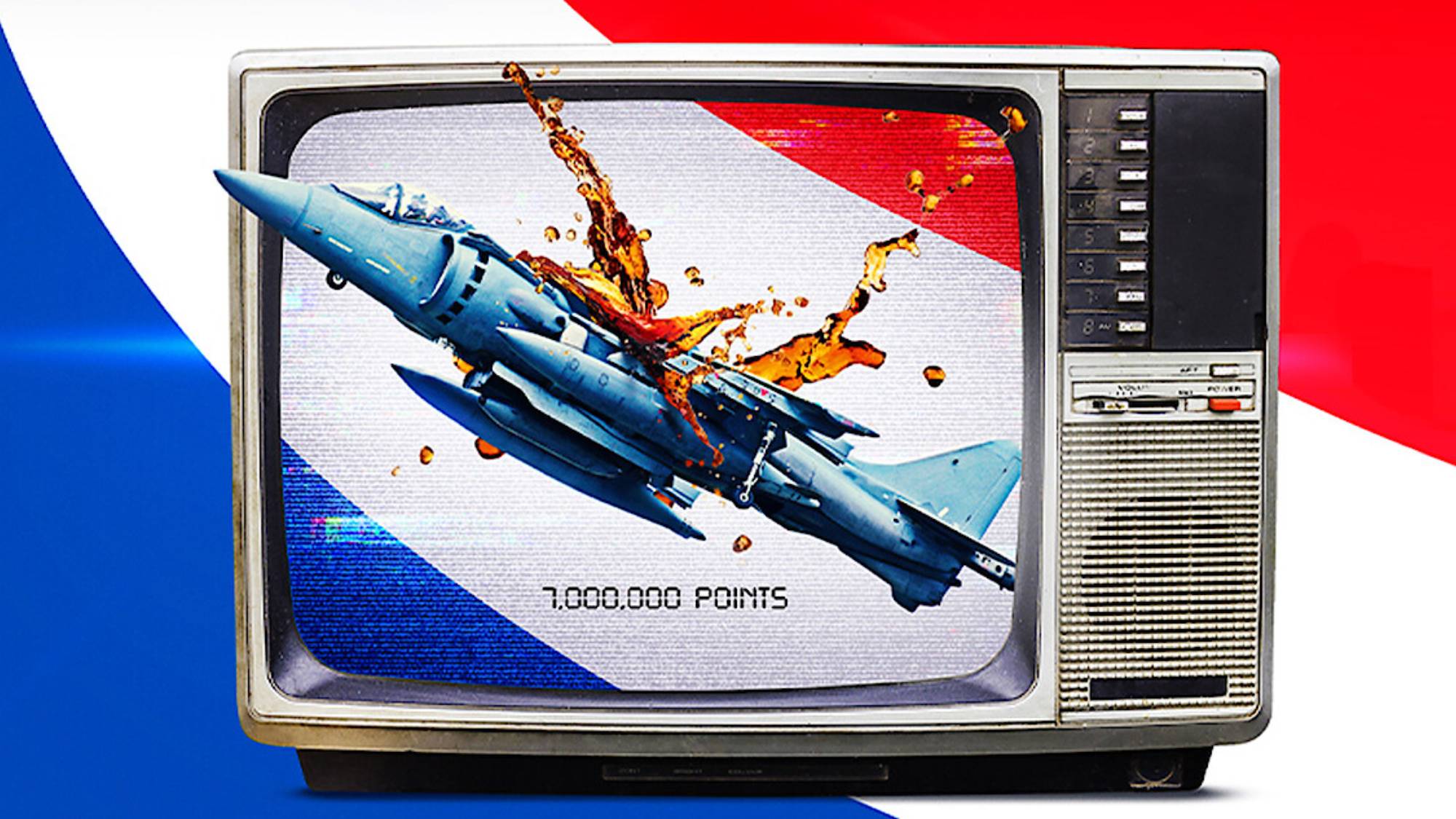 Image for Netflix's &amp;quot;Pepsi, Where's My Jet&amp;quot; showing a jet on a TV screen with a soda splash