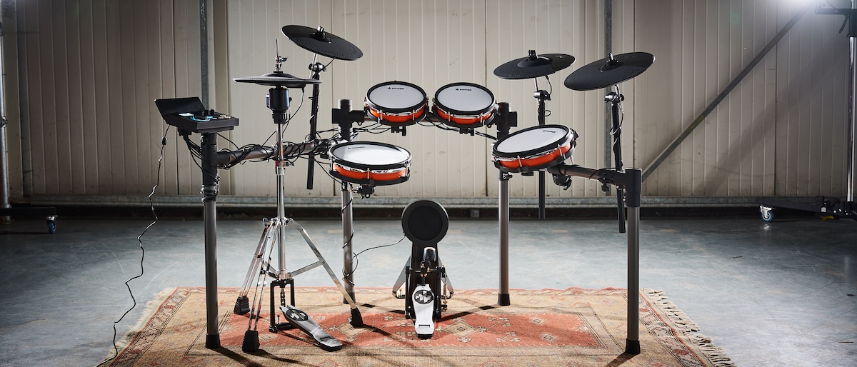 Rear view of the Donner Groove Ultra kit in a warehouse