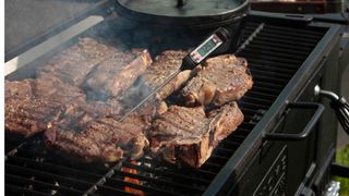 Using a meat thermometer in grilled meat