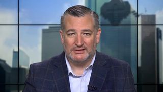 Ted Cruz in a blue suit on CBS Evening News in 2026.