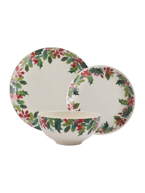 Portmeirion 12 Piece Multi Botanic Garden Christmas Holly Dinners Set 