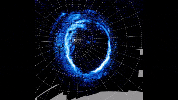 Evolution of a dawn storm in Jupiter&rsquo;s polar auroras. This animation was created from observations made by Juno&rsquo;s UVS (Ultraviolet Spectrograph) instrument.