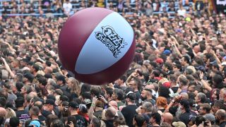 An Ozzy beach ball bouncing around the Villa park crowd