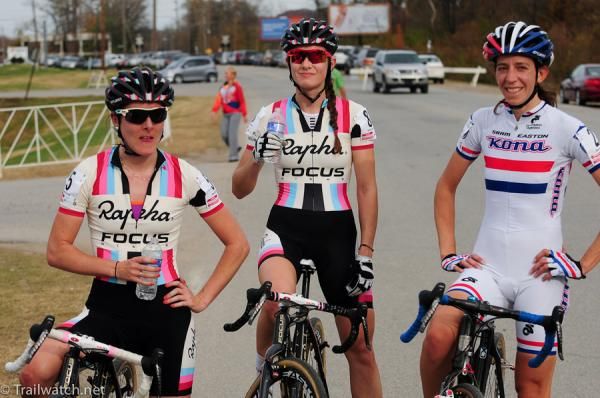 Some of the European women resting at the finish (L to R) Gabby Day, Julie Krasniak, Helen Wyman
