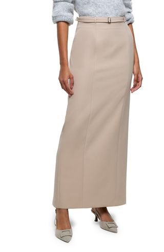 Belted A-Line Maxi Skirt