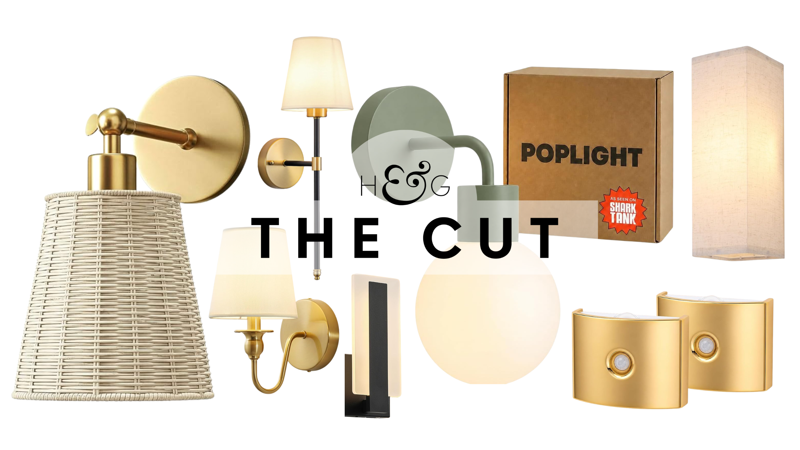 Amazon stick-on wall lights in styled spanning breezy rattan and antique linen to colorful viral Poplights pictured against a white background