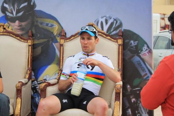 Cavendish catches his breath after the finish