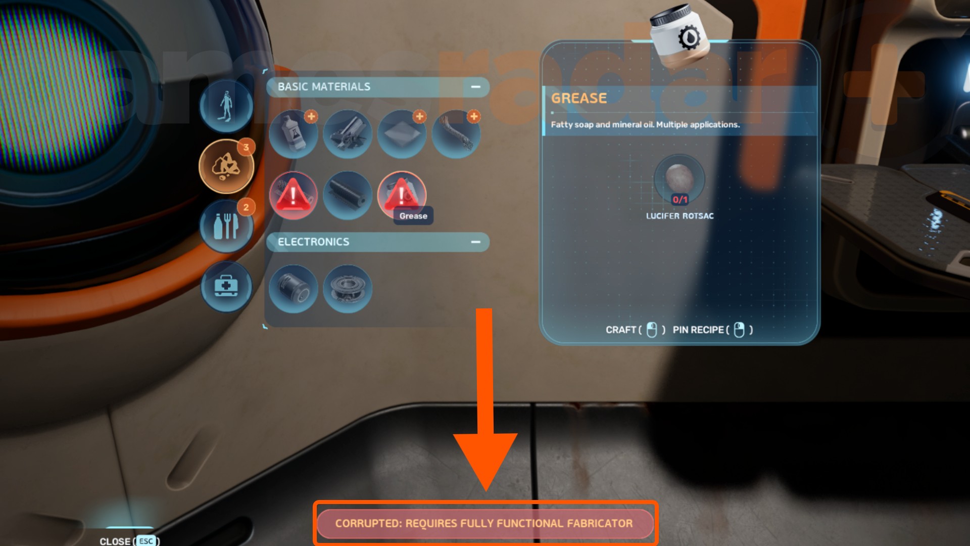 A crafting recipe calls for a fully functioning fabricator in Subnautica 2