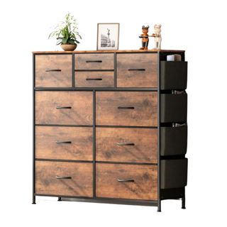A wooden chest of drawers with decor on top