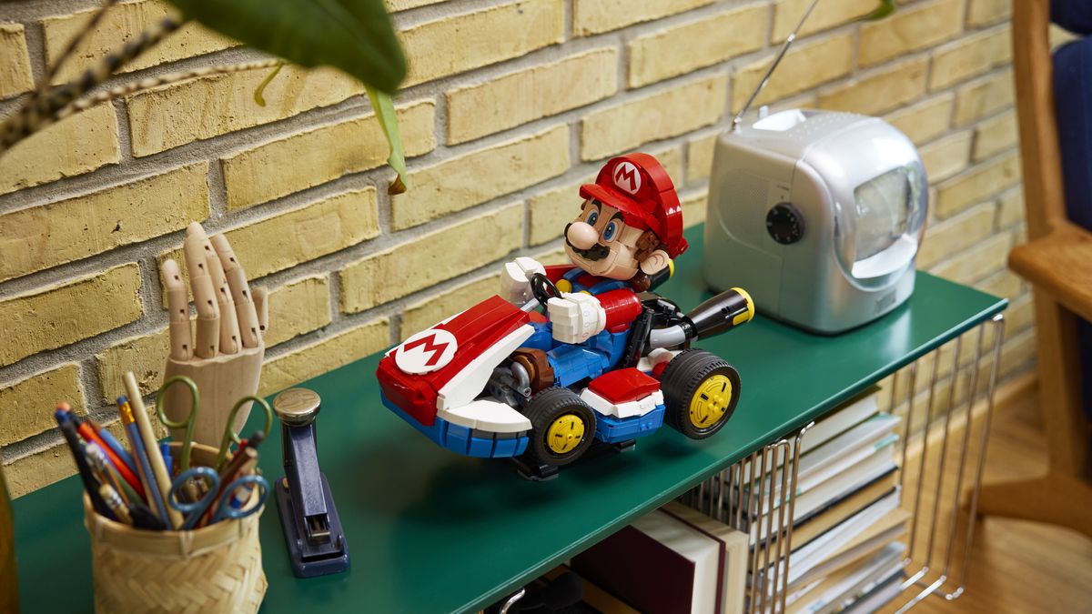 Lego Mario Kart – Mario &amp; Standard Kart set on a shelf.