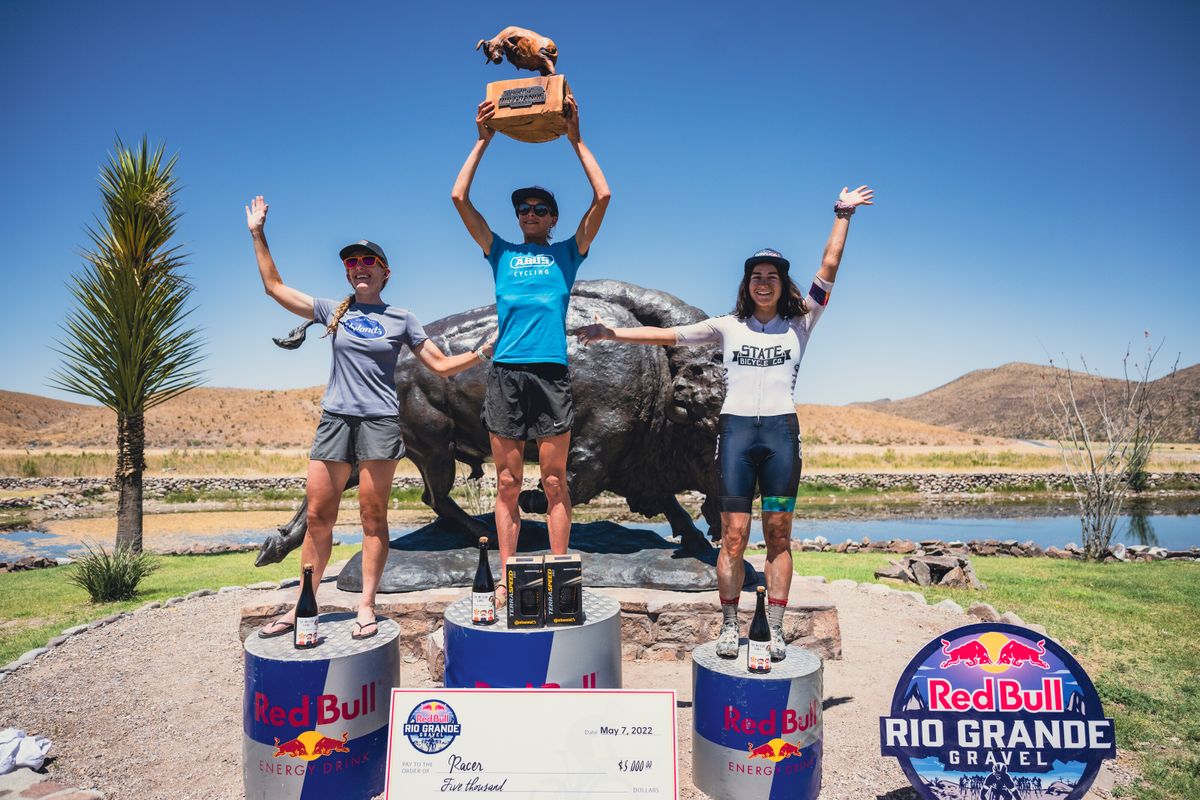 Womens podium at Rio Grande Gravel in Marfa Texas USA on 7 May 2022 Paris Gore Red Bull Content Pool SI202205080073 Usage for editorial use only