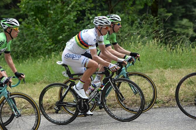 World champion Rui Costa (Lampre-Merida) struggled with a mechanical on course today