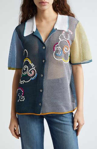 Netty Cloud Colorblock Organic Cotton Blend Button-Up Shirt