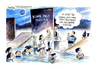 Political Cartoon U.S. biden trump border wall migrant