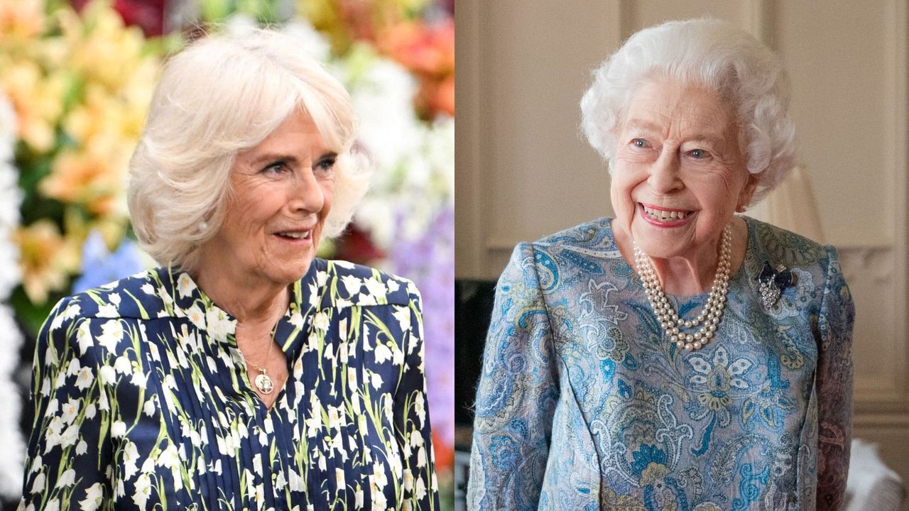 Queen Camilla&#039;s patterned silk dress nods to Queen Elizabeth II&#039;s wedding