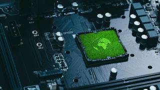 Green earth chip on a motherboard