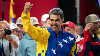 Nicolas Maduro celebrates at Miraflores Palace after being declared the winner of Venezuela&#039;s election 