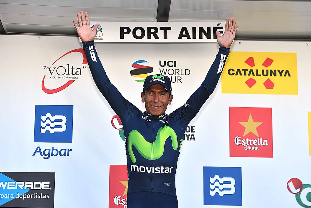Nairo Quintana on the stage 4 podium at Volta a Catalunya