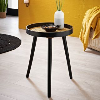 B&M black and rattan side table