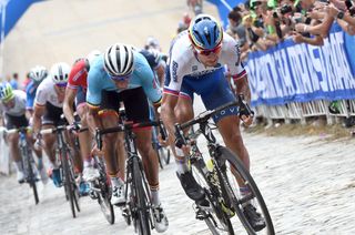 The moment the race was won when Peter Sagan (Slovakia) powered away from Greg Van Avermaet (Belgium)