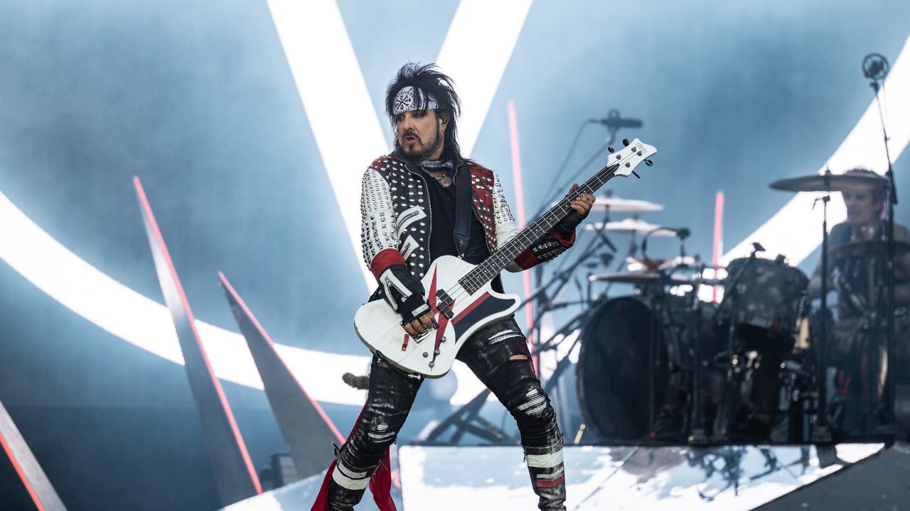 Nikki Sixx from M&amp;ouml;tley Cr&amp;uuml;e performs on stage at the Trondheim Rocks Festival 2023 on June 11, 2023 in Trondheim, Norway.