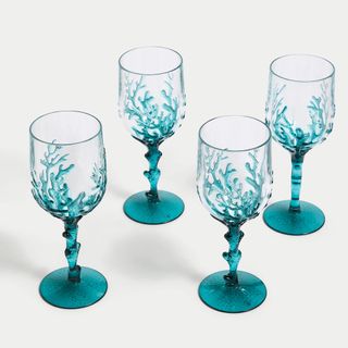 M&S Home Set of 4 Summer Resort Picnic Wine Glasses