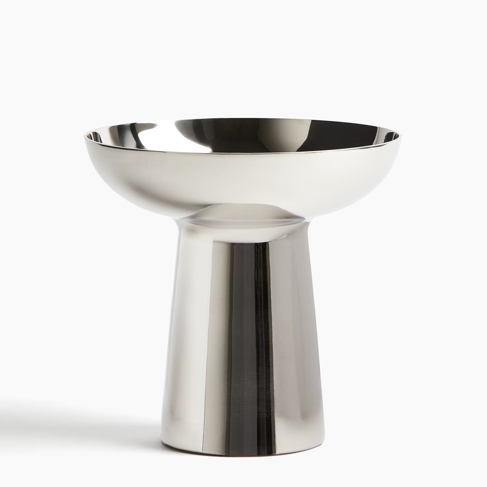 Aluminum vase with a tall cylindrical base and a bowl-shaped top