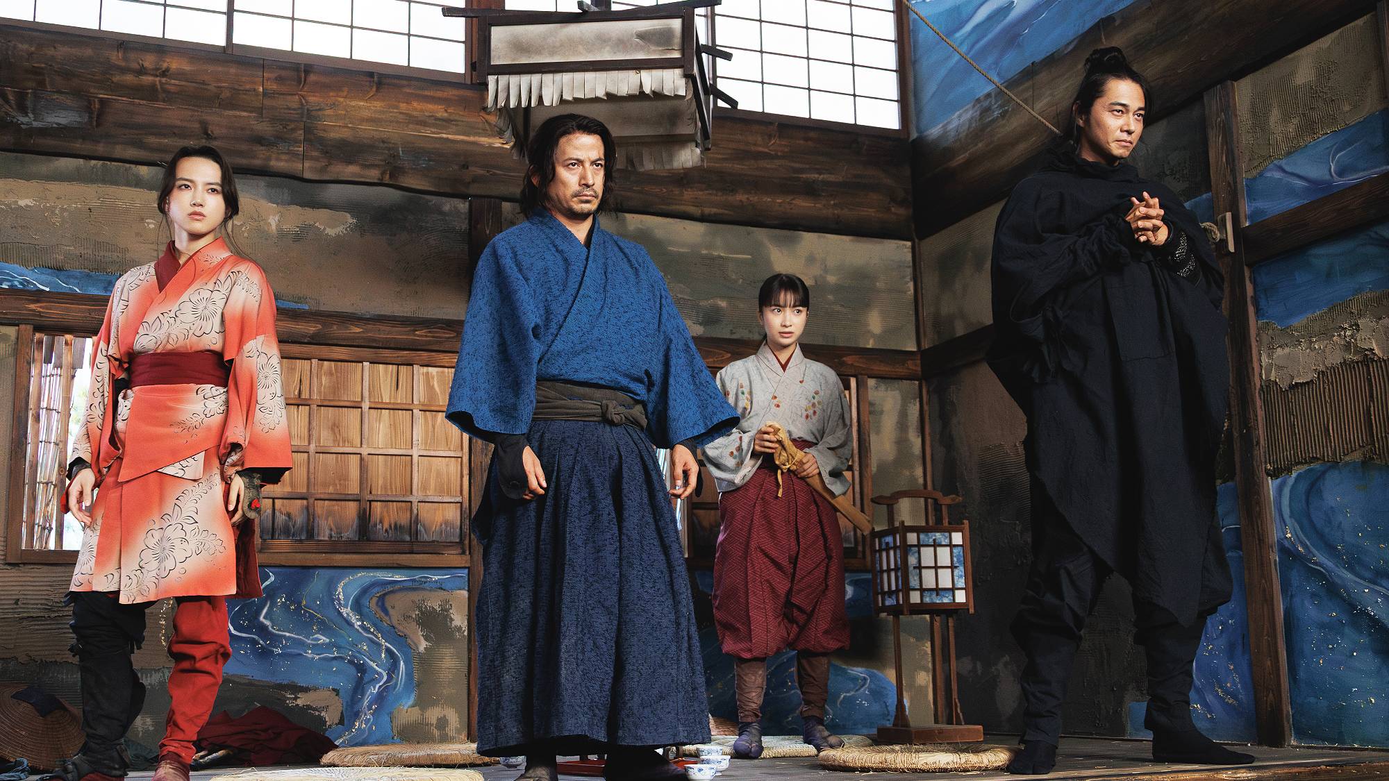 Kaya Kiyohara, Junichi Okada, Yumia Fujisaki, and Masahiro Higashide in &quot;Last Samurai Standing&quot; on Netflix