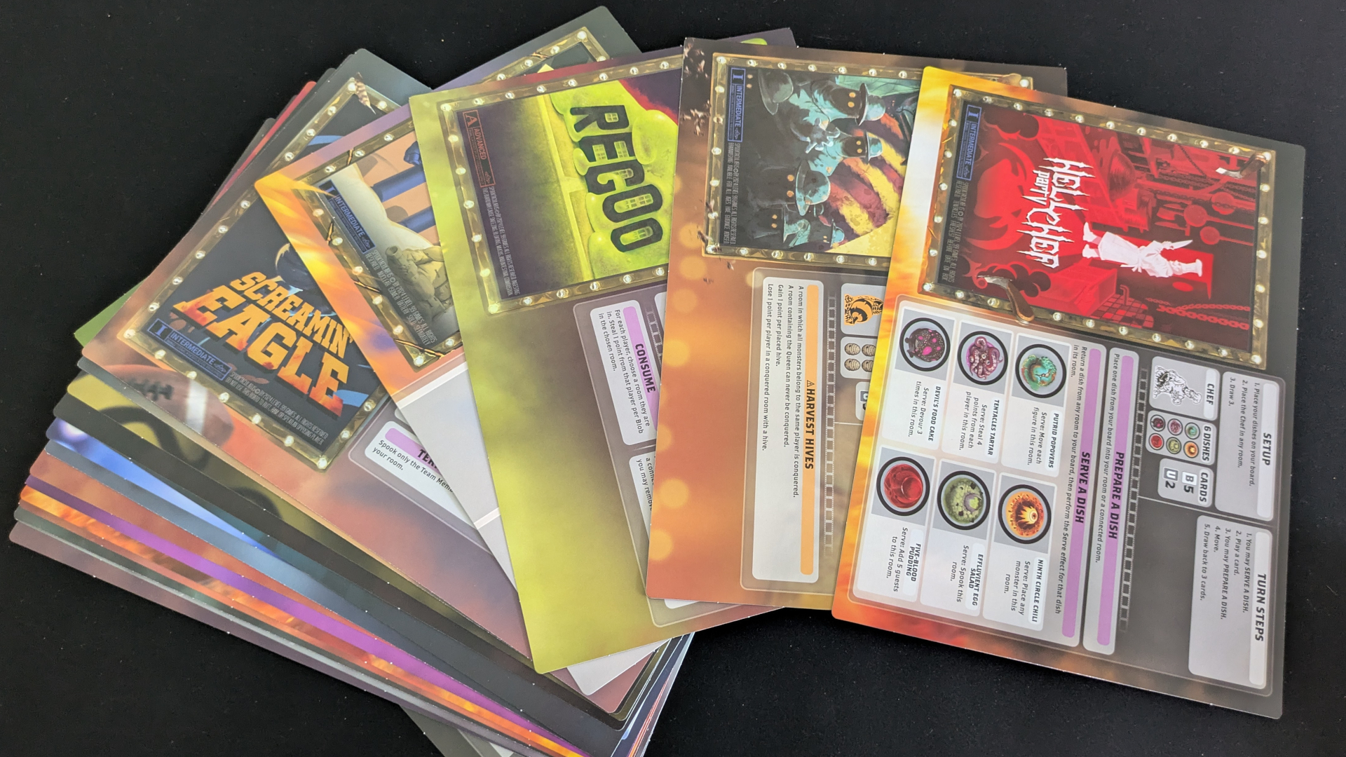 Spooktacular monster boards laid out on a dark background