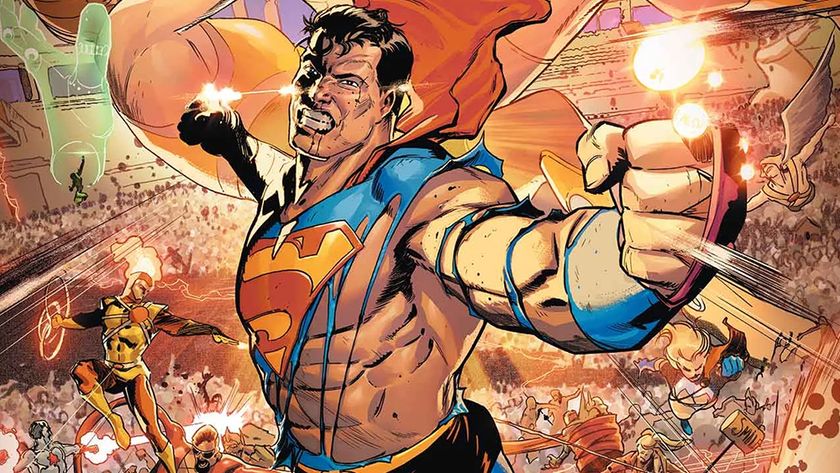 DC KO comic art showing Superman throwing a punch