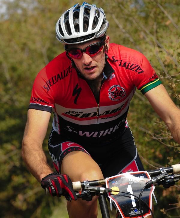 Sid Taberly (Team Sho-Air/Specialized) was second onto the singletrack