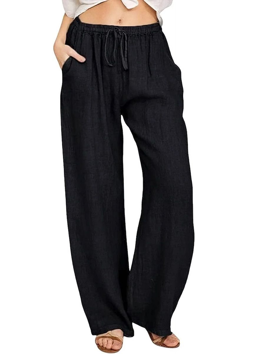 SOMER, Somer Pants for Women Flowy Casual Drawstring Waist Wide Leg Loose Cotton Palazzo Pants With Pocket