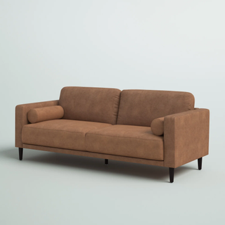 Homfa 3 Seat Sofa, 78.9'' Modern Large Upholstered PU Couch with Square Arm, Camel