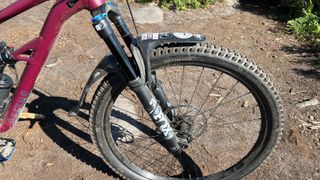 Front wheel and fork of mountain bike