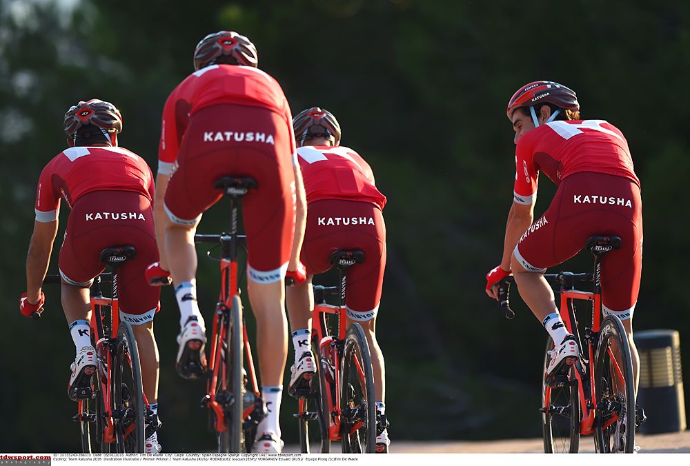 Team Katusha out training in Calpe, Spain