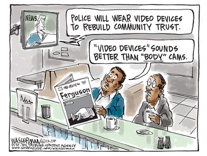 Editorial cartoon police body cameras