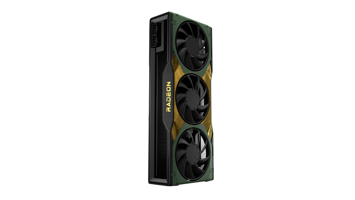 Halo Themed RX 6900 XT in front of a gray background.