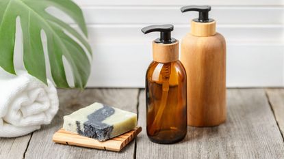 amber and wooden soap dispenser