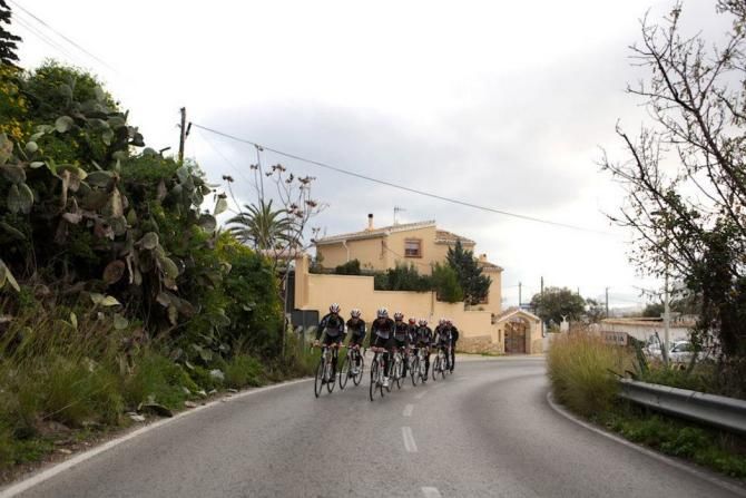 The RadioShack Nissan team on a training ride along the Spanish coast